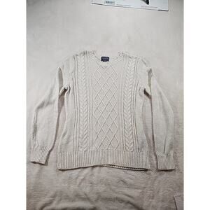 Women's Chaps‎ Classic Cable Knit Crew Neck Sweater White/Gold Metallic Size Med